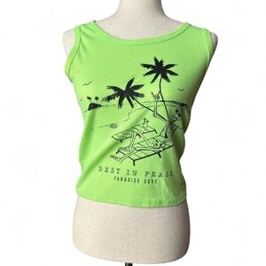 Rest in Peace Paradise Cove Lime Green Graphic Tank Top